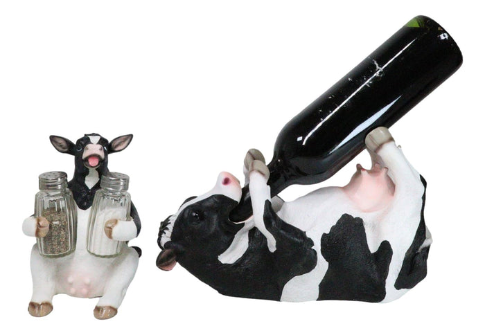 Bovine Brew And Moo Spice Wine Bottle And Salt Pepper Holder Set Decorative