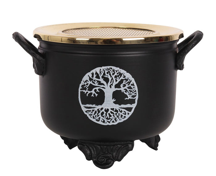 Brass Grated Tray Celtic Golden Tree Of Life Imprinted Cauldron Incense Burner