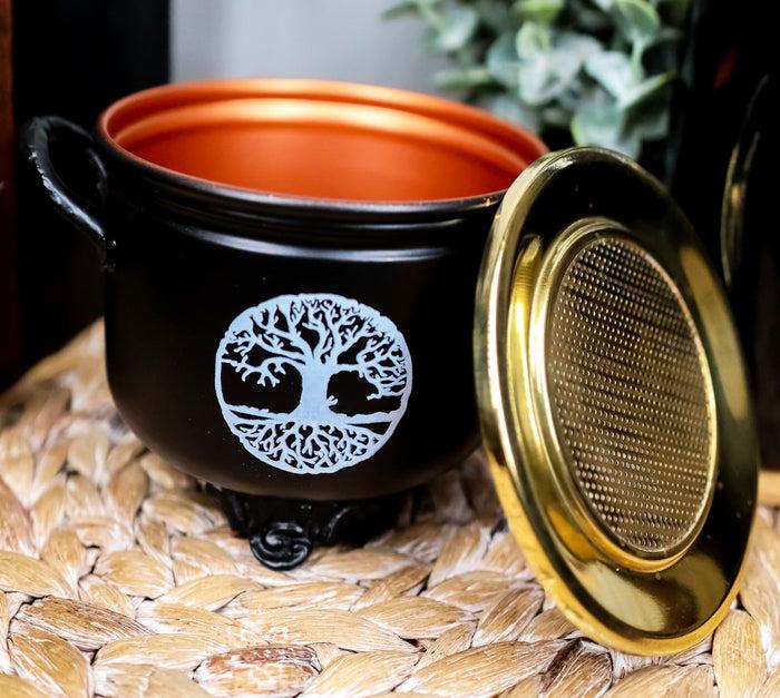 Brass Grated Tray Celtic Golden Tree Of Life Imprinted Cauldron Incense Burner