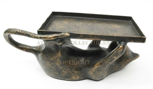 Brass Metal Playful Kitty Cat Kitten Business Card Holder Figurine Office Decor