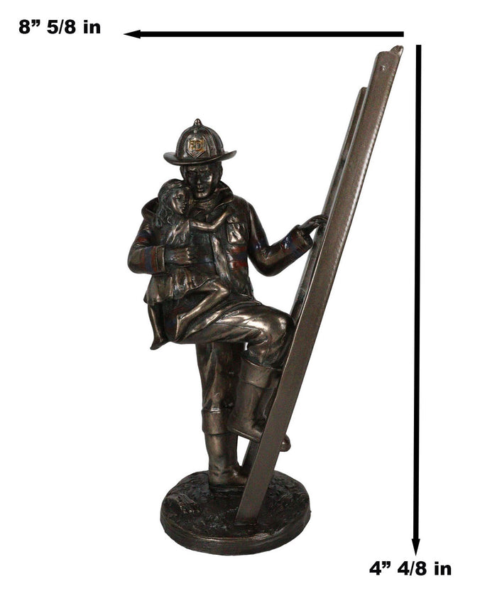 Brave Fireman Fire Fighter Hero Saving Child Descending From Ladder Figurine