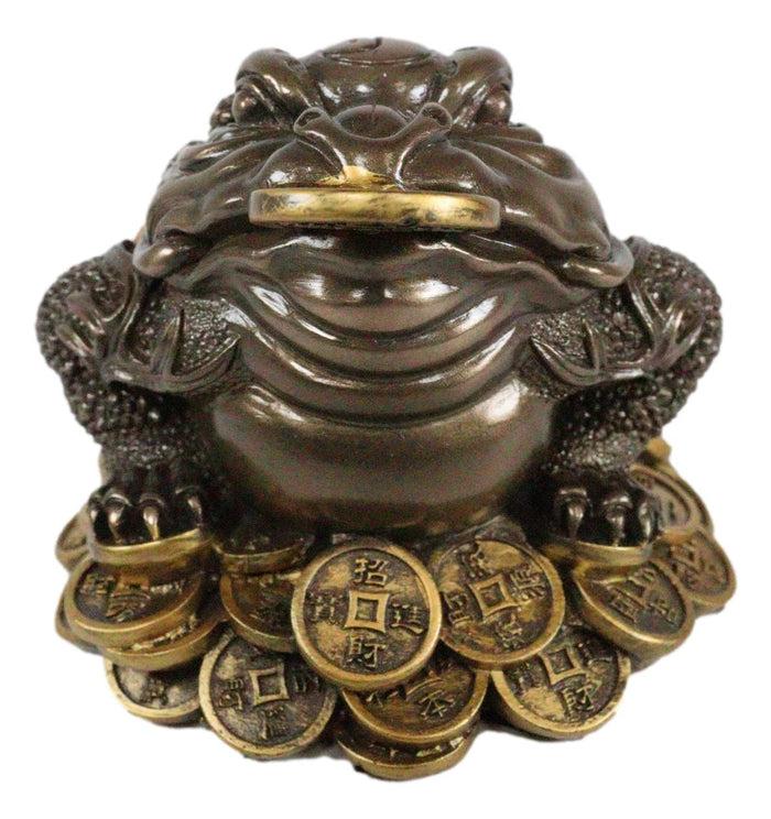 Bronzed Resin Feng Shui Jin Chan Fortune Money Toad Frog Statue Talisman Decor