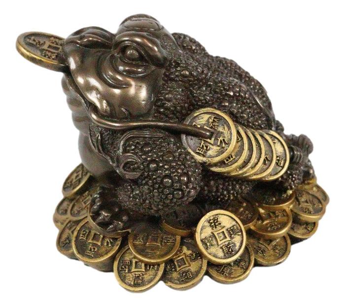 Bronzed Resin Feng Shui Jin Chan Fortune Money Toad Frog Statue Talisman Decor