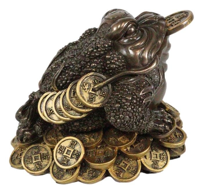 Bronzed Resin Feng Shui Jin Chan Fortune Money Toad Frog Statue Talisman Decor