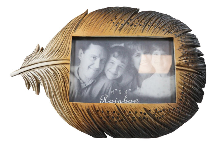 Brown Southwestern Native Indian Butterfly Spotted Feather Picture Frame 4"X6"