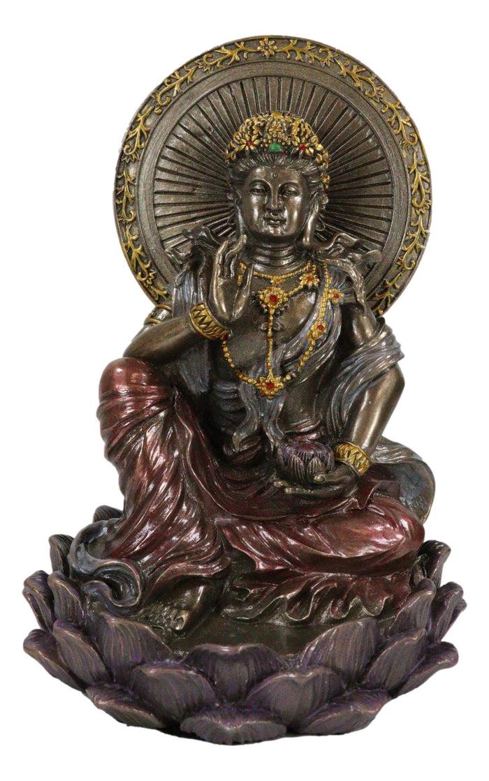 Buddha Goddess Guanyin Kuan Yin On Lotus With Immeasurable Light Disc Figurine