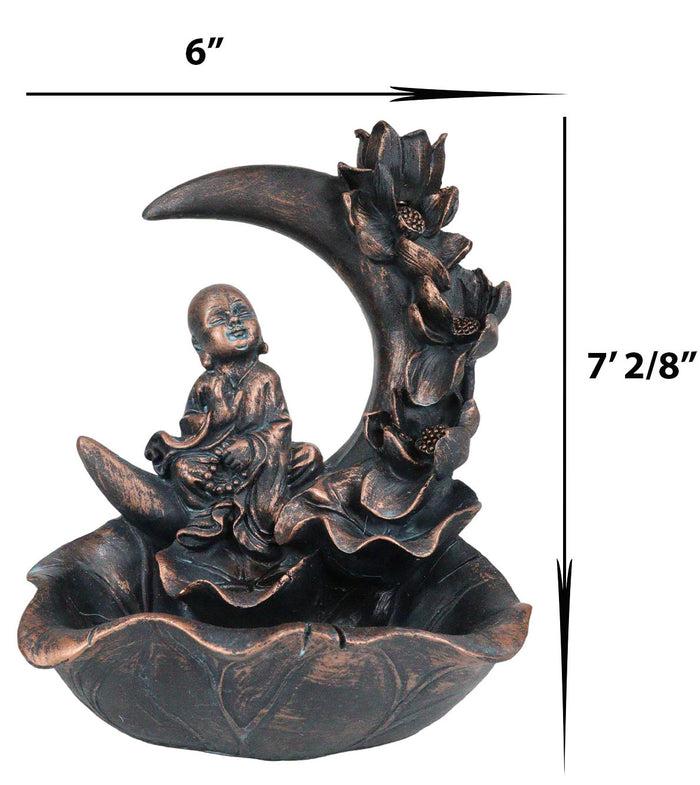 Buddha Monk On Lotus Crescent Moon Smoke Waterfall Backflow Cone Incense Burner