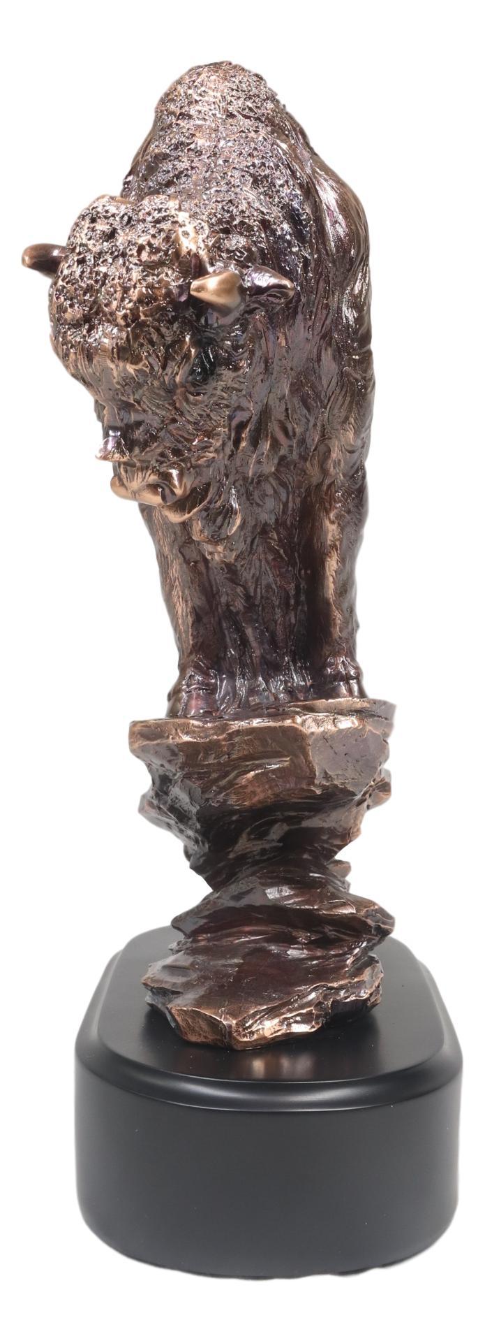 Buffalo Jump American Bison On Cliff Edge Bronze Electroplated Finish Statue