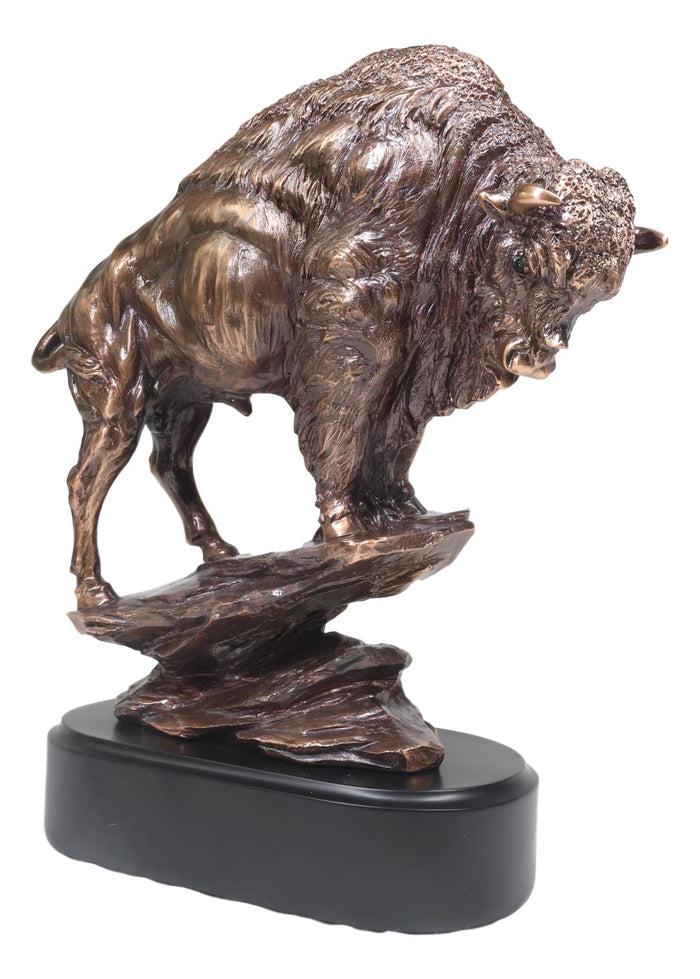 Buffalo Jump American Bison On Cliff Edge Bronze Electroplated Finish Statue