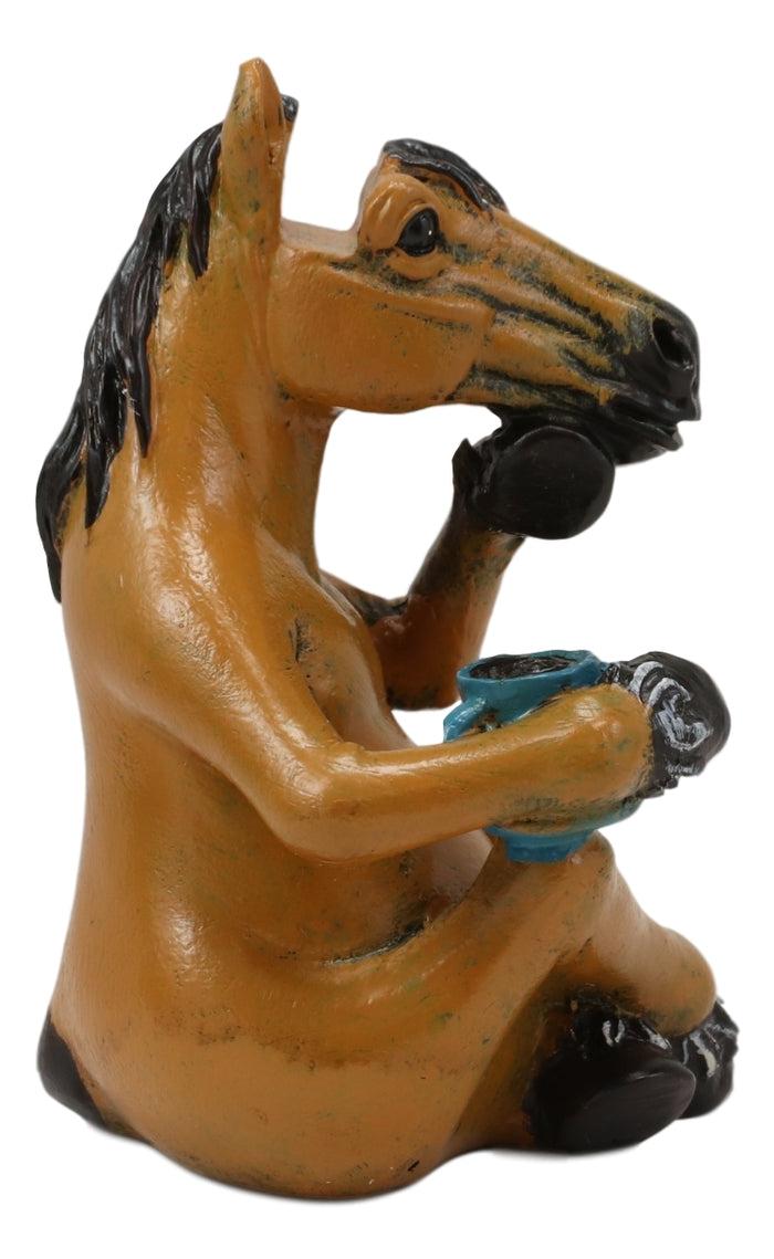 Caffeine Addict Brown Horse Drinking Coffee Eyeglass Spectacle Holder Statue
