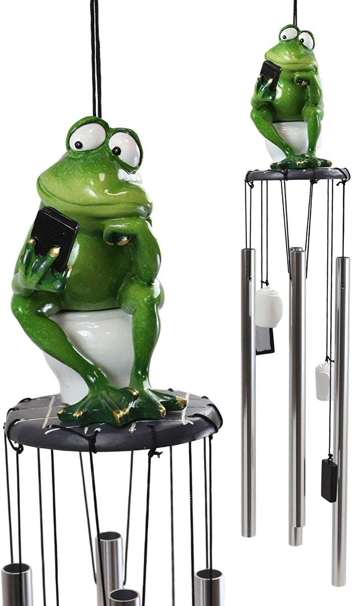 Call Of Nature Frog On Toilet Seat Browsing Smartphone Cell Phone Wind Chime Call Of Nature Frog On Toilet Seat Browsing Smartphone Cell Phone Wind Chime