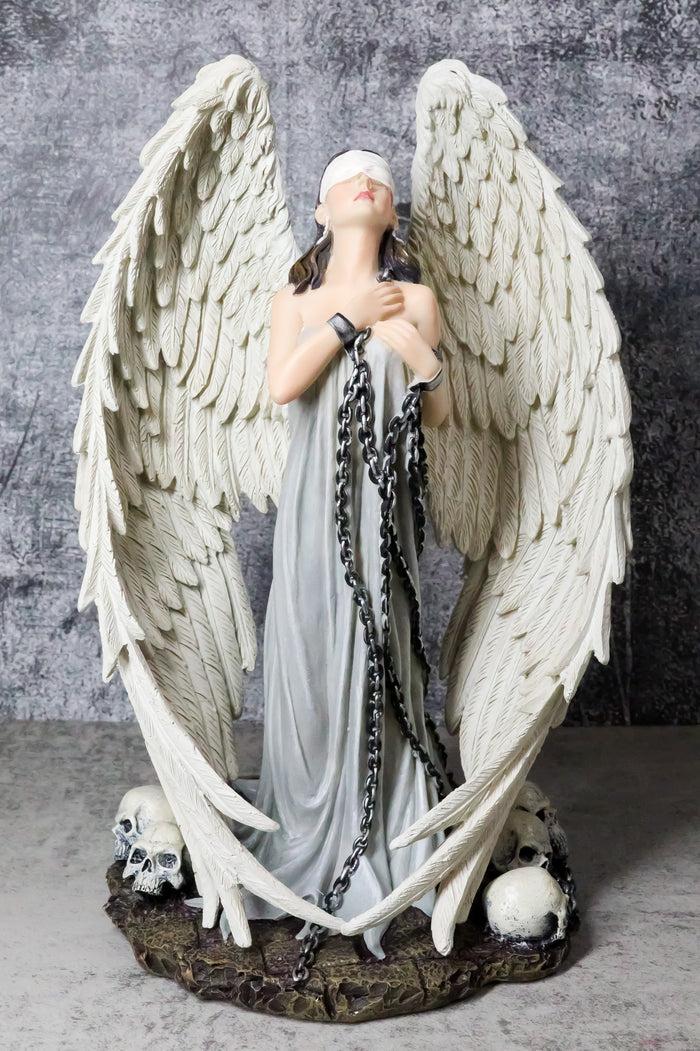 Captive Spirits Blindfolded Standing Angel Tied In Chains By Skulls Figurine Captive Spirits Blindfolded Standing Angel Tied In Chains By Skulls Figurine