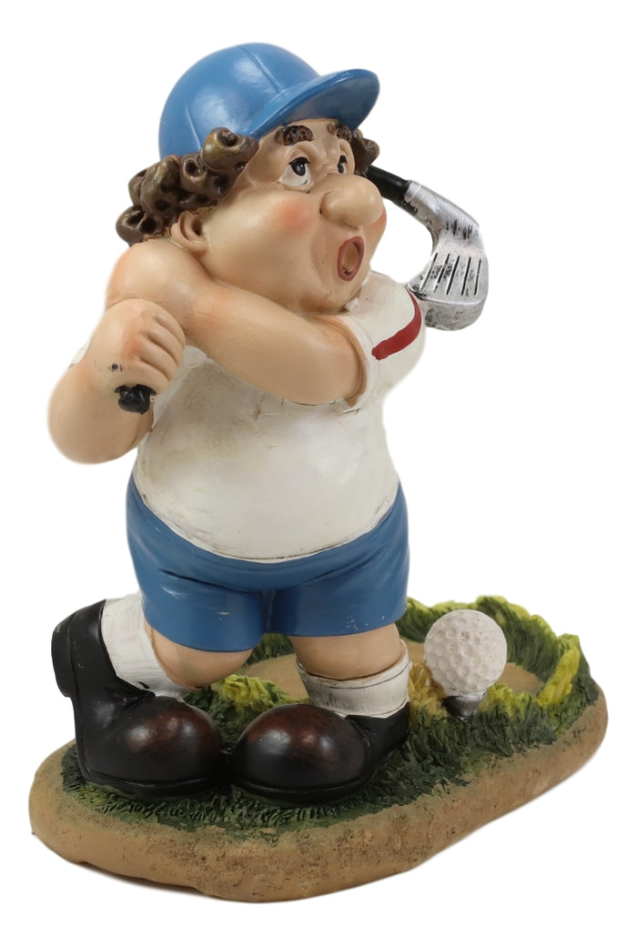 Cartoon Fat Golfer At Golf Driving Range Swinging Club Wine Holder Figurine
