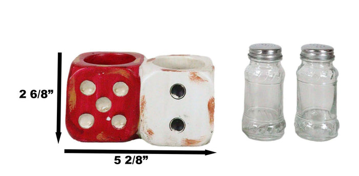 Casino Gambler Red And White Distressed Double Dice Salt Pepper Shakers Holder