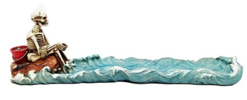 Cast Away Skeleton Stranded On Island Fishing For Fish Incense Burner Holder