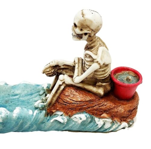 Cast Away Skeleton Stranded On Island Fishing For Fish Incense Burner Holder
