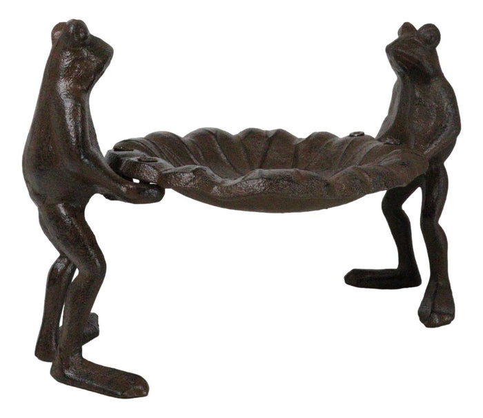 Cast Iron 2 Toad Frogs With Waterlily Lily Pad Bird Feeder Bath Garden Figurine