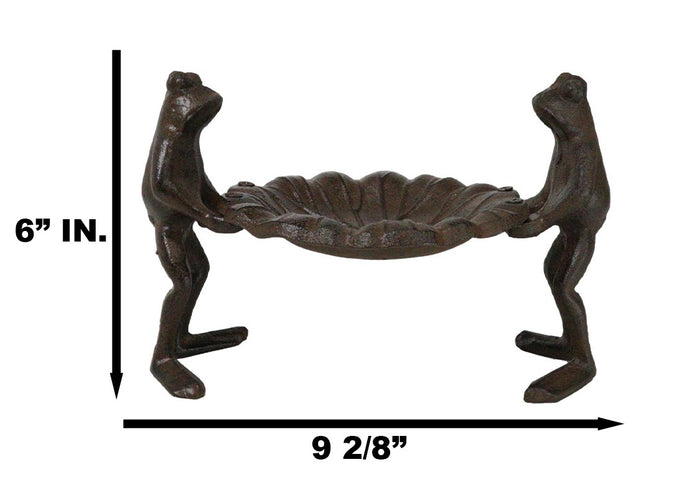 Cast Iron 2 Toad Frogs With Waterlily Lily Pad Bird Feeder Bath Garden Figurine