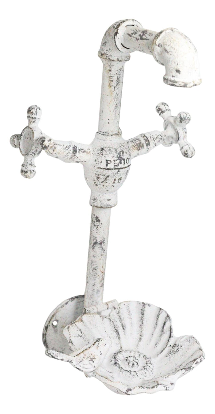 Cast Iron Antiqued White Spigot Faucet Bird On Flower Wall Bird Feeder Bath 16"H