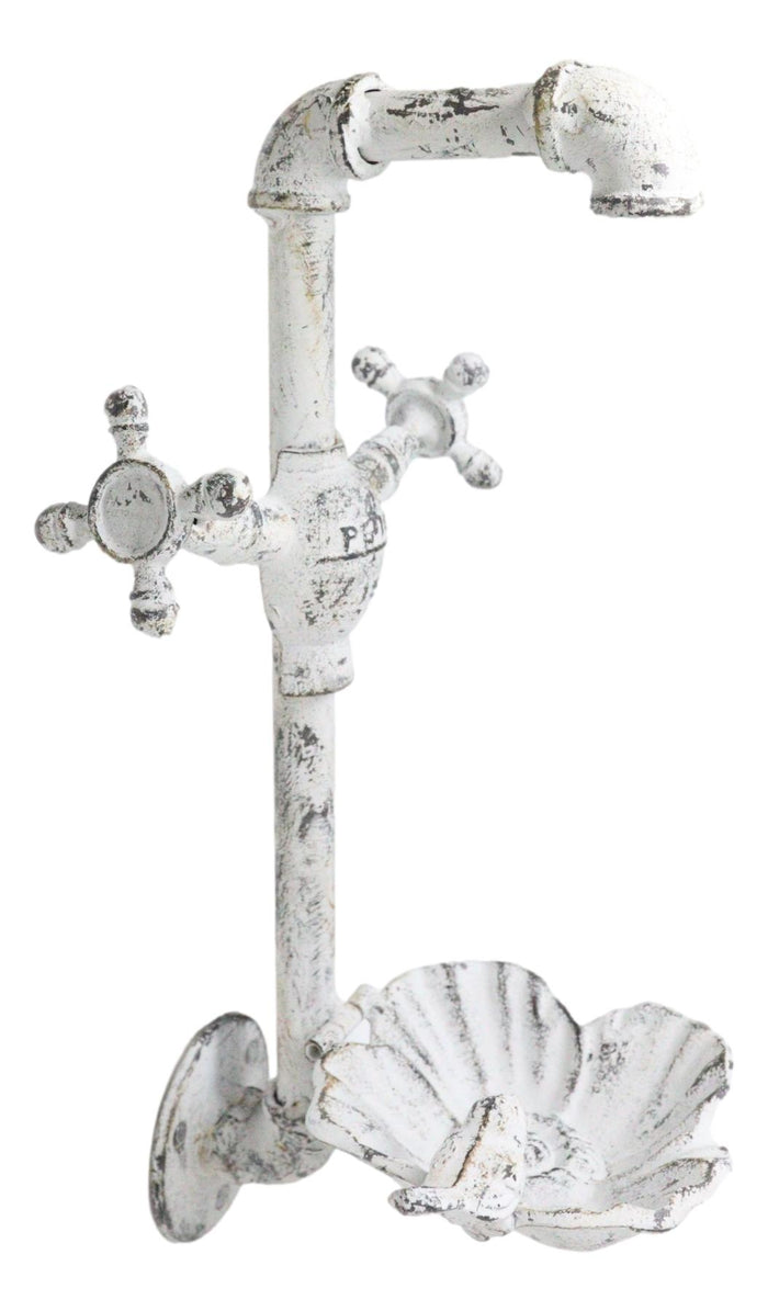 Cast Iron Antiqued White Spigot Faucet Bird On Flower Wall Bird Feeder Bath 16"H