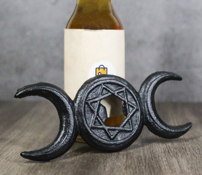 Cast Iron Black Wicca Triple Moon Goddess Pentagram Hand Bottle Cap Opener Cast Iron Black Wicca Triple Moon Goddess Pentagram Hand Bottle Cap Opener