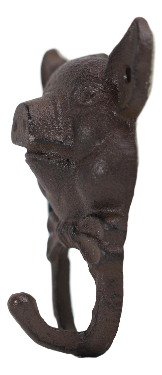 Cast Iron Farmhouse Rustic Butler Pig Head With Bowtie Wall Coat Hook Pack Of 2