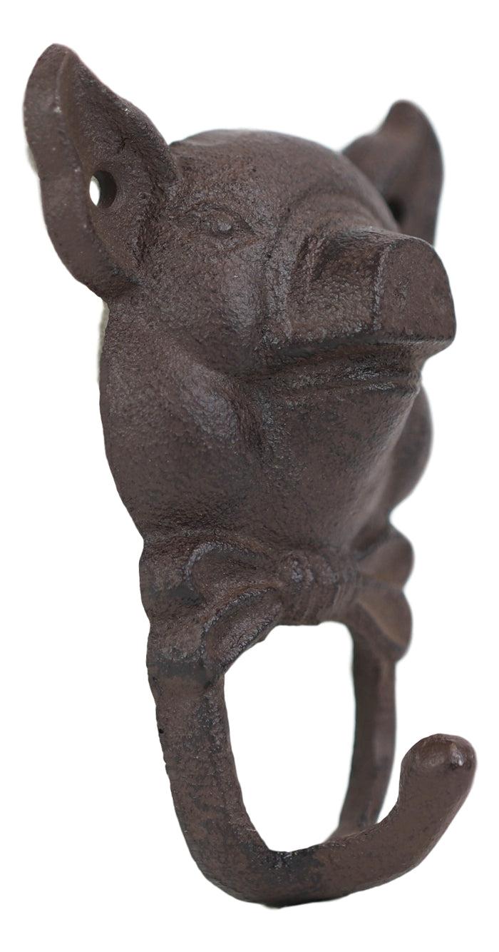 Cast Iron Farmhouse Rustic Butler Pig Head With Bowtie Wall Coat Hook Pack Of 2