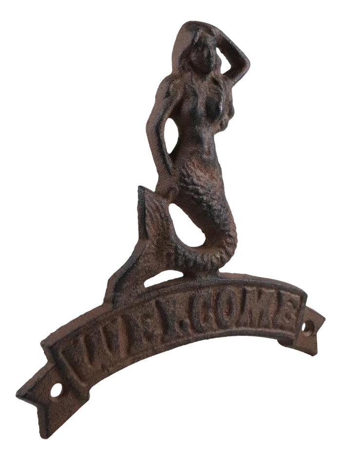 Cast Iron Nautical Ocean Mermaid Welcome Sign Abstract Wall Door Plaque Decor