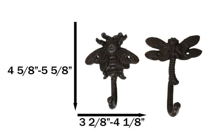 Cast Iron Rustic Bee Ladybug Butterfly And Dragonfly Bugs Wall Hooks Set Of 4