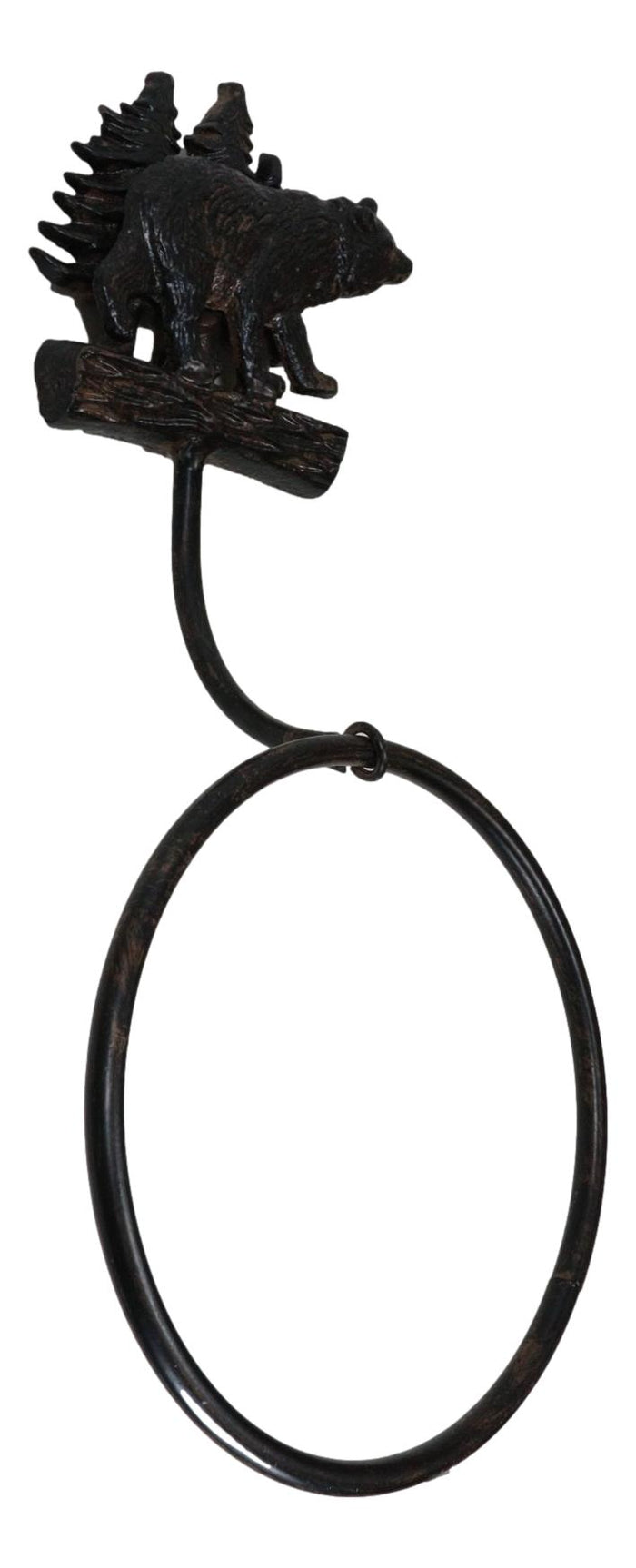 Cast Iron Rustic Cabin Bathroom Black Bear By Pine Trees Hand Towel Ring Holder