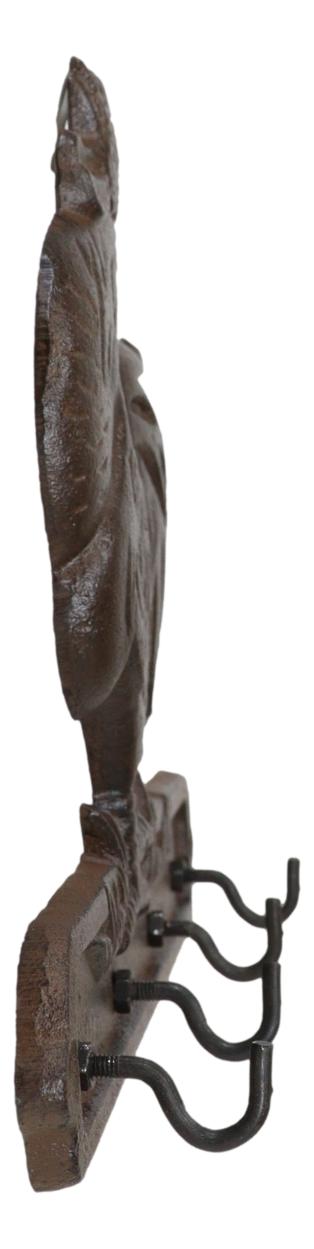 Cast Iron Rustic Farm Barn Crowing Rooster Chicken 4 Peg Quadruple Wall Hooks