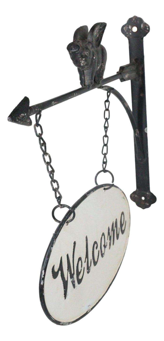 Cast Iron Rustic Farmhouse When Pigs Fly Angel Pig With Arrow Welcome Wall Sign