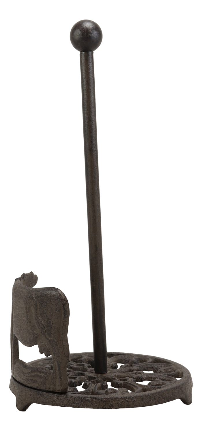Cast Iron Rustic Holstein Cow With Scroll Art Kitchen Paper Towel Holder Stand