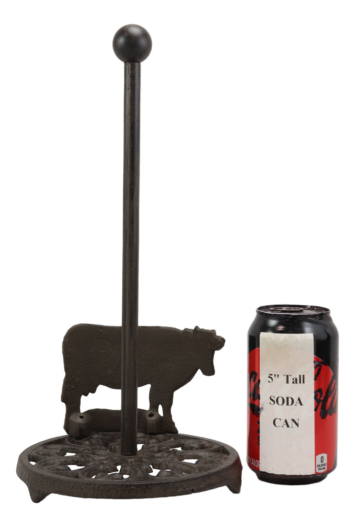 Cast Iron Rustic Holstein Cow With Scroll Art Kitchen Paper Towel Holder Stand