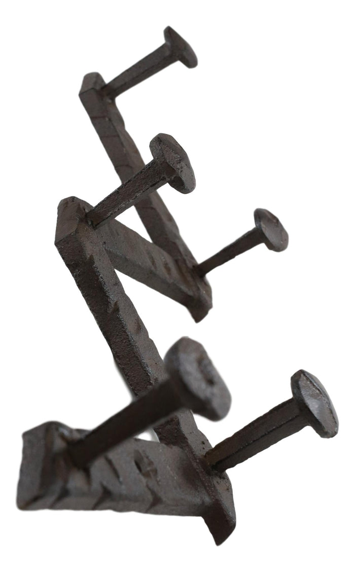Cast Iron Rustic Industrial Farmhouse Railroad Nail Spikes 5 Peg Wall Hooks