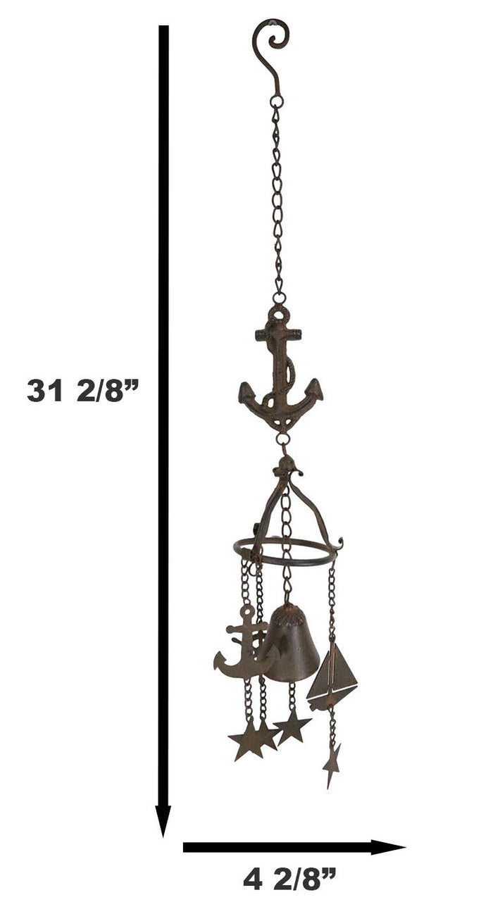Cast Iron Rustic Marine Ship Anchor Sailboat Rudder Helm Wheel Wind Chime Bell