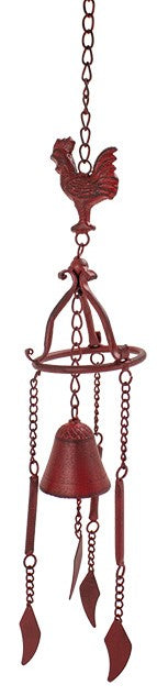 Cast Iron Rustic Red Chicken Rooster Hanging Garden Patio Bell Wind Chime Decor