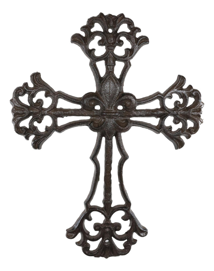 Cast Iron Rustic Southwest French Lily Fleur De Lis Scroll Art Wall Cross Decor