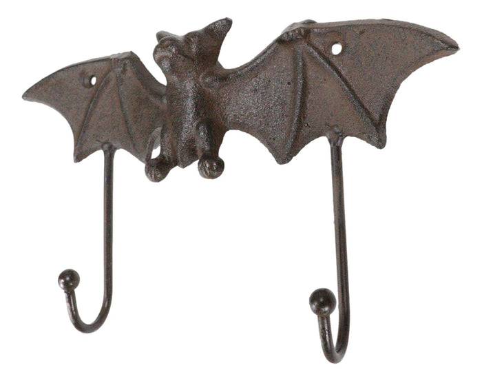 Cast Iron Rustic Vampire Dracula's Perch Flying Winged Bat 2-Pegs Wall Hook