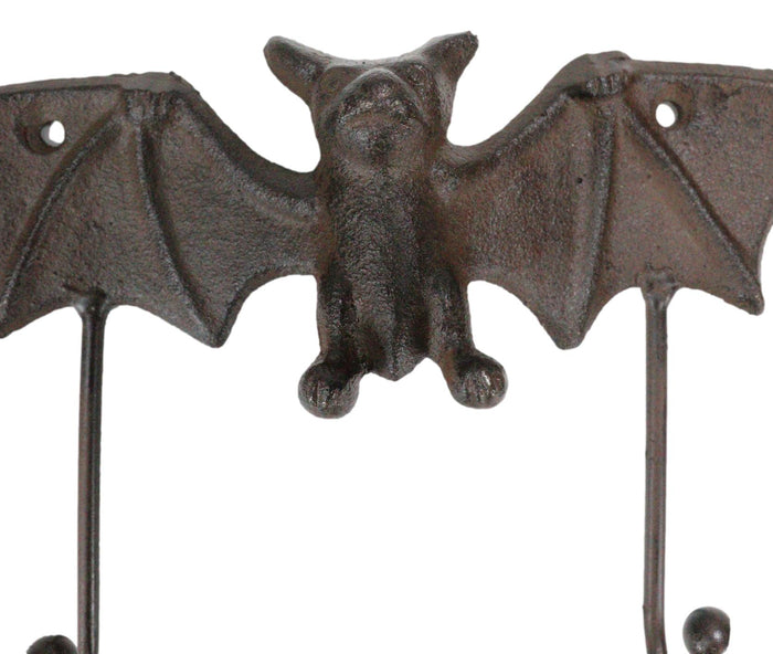 Cast Iron Rustic Vampire Dracula's Perch Flying Winged Bat 2-Pegs Wall Hook