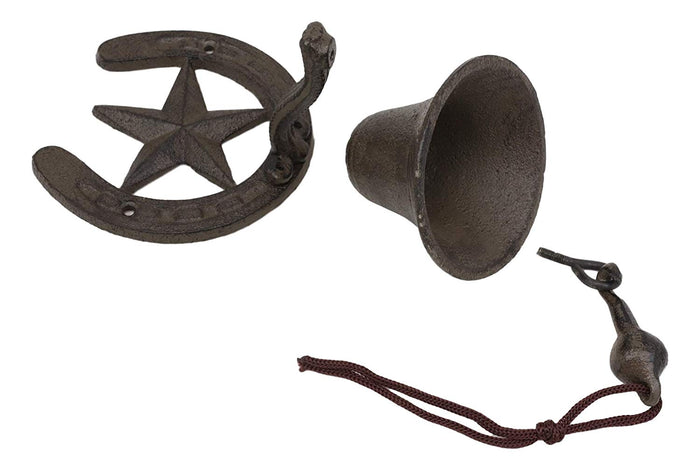 Cast Iron Rustic Vintage Western Star Horseshoe Door Wall Dinner Yard Bell Decor