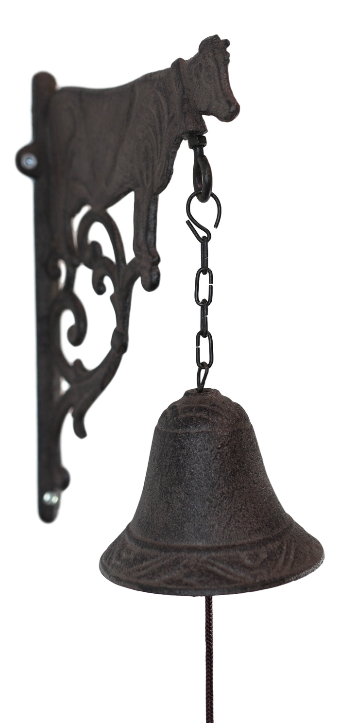 Cast Iron Rustic Western Farmhouse Holstein Cow Door Wall Dinner Yard Bell Decor