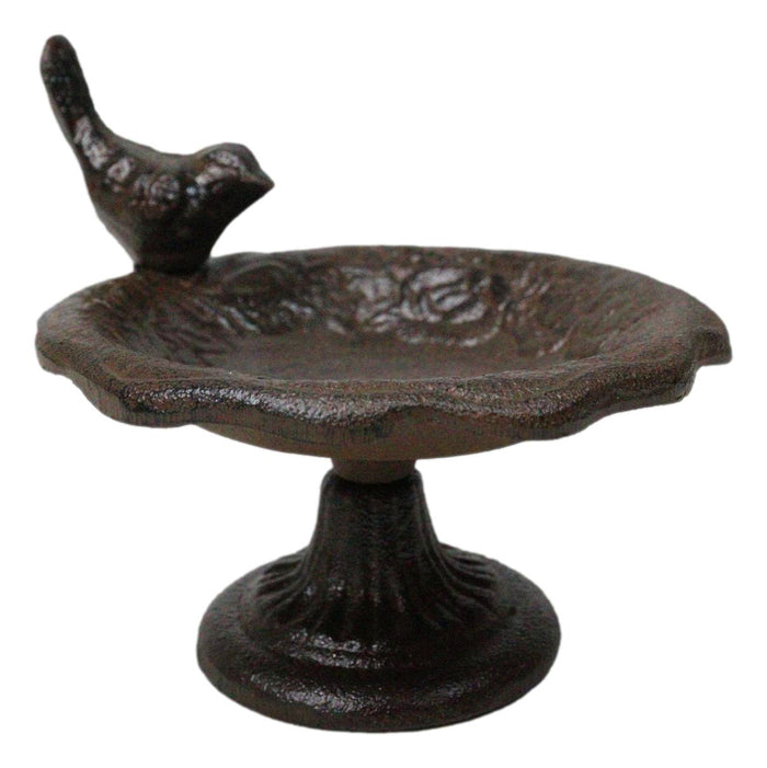 Cast Iron Rustic Whimsical Bird On Fountain Bird Feeder Bath Small Sculpture Cast Iron Rustic Whimsical Bird On Fountain Bird Feeder Bath Small Sculpture