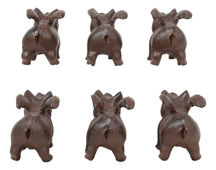 Cast Iron Small Whimsical Flying Pig Angel Hog Statue Paperweight Decor Set Of 6