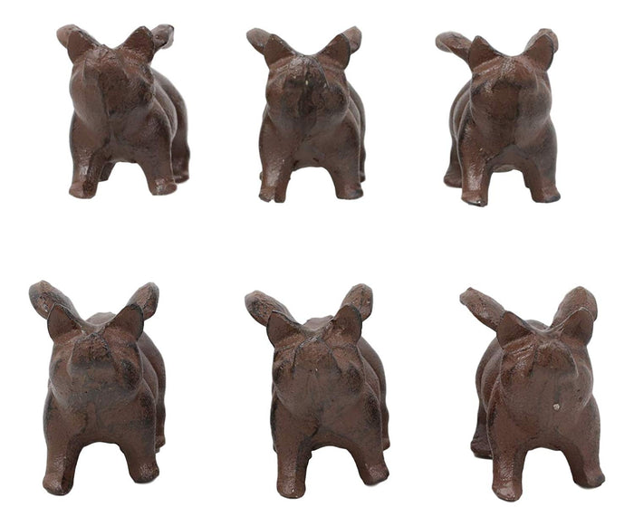 Cast Iron Small Whimsical Flying Pig Angel Hog Statue Paperweight Decor Set Of 6