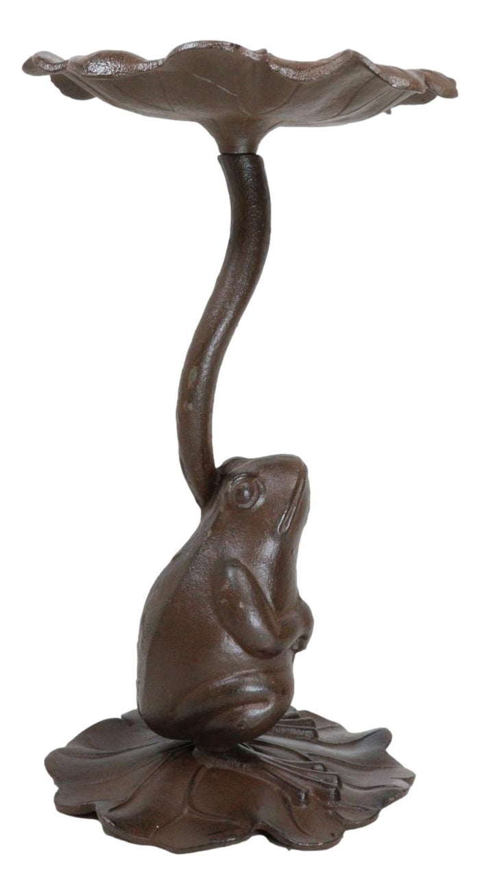 Cast Iron Toad Frog On Waterlily Lily Pad Leaf Bird Feeder Bath Garden Statue