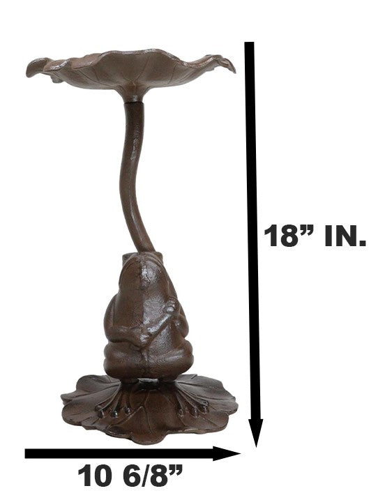 Cast Iron Toad Frog On Waterlily Lily Pad Leaf Bird Feeder Bath Garden Statue