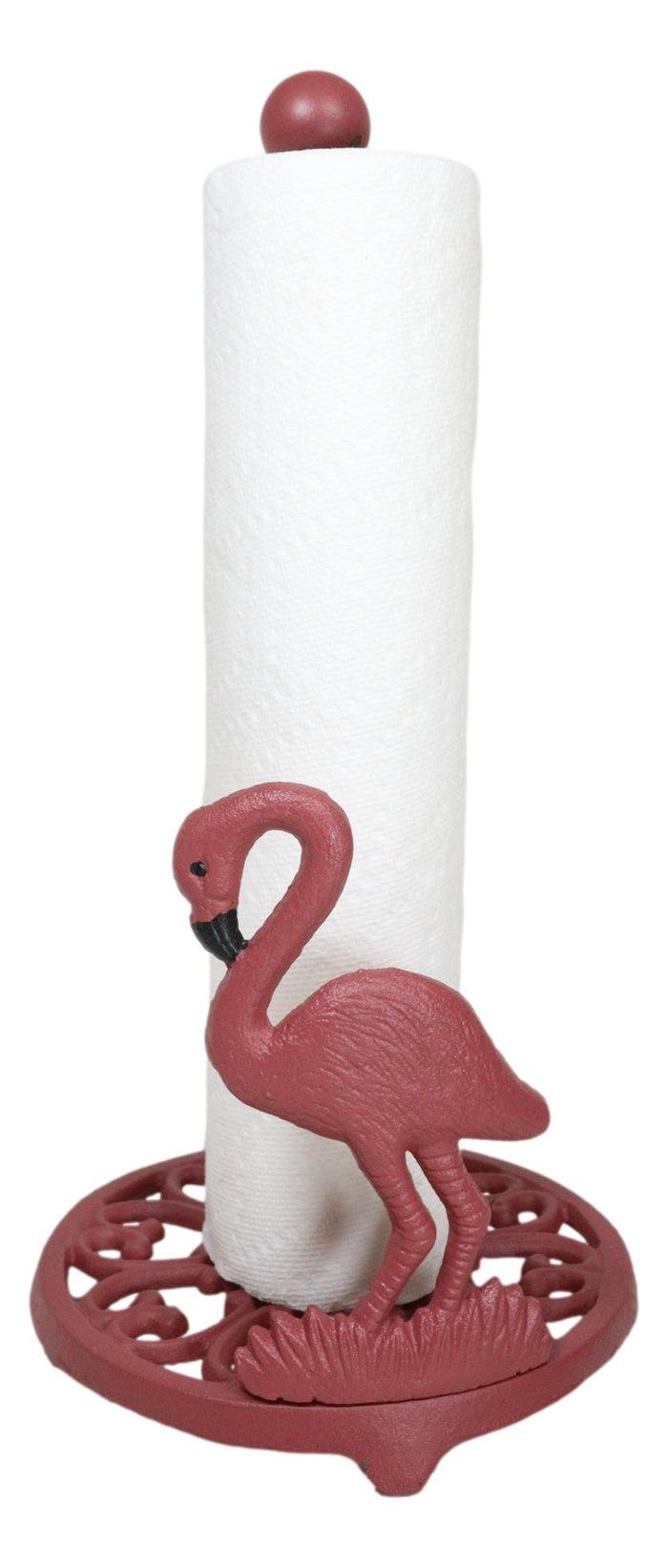 Cast Iron Tropical Birds Of Paradise Pink Flamingo Kitchen Paper Towel Holder