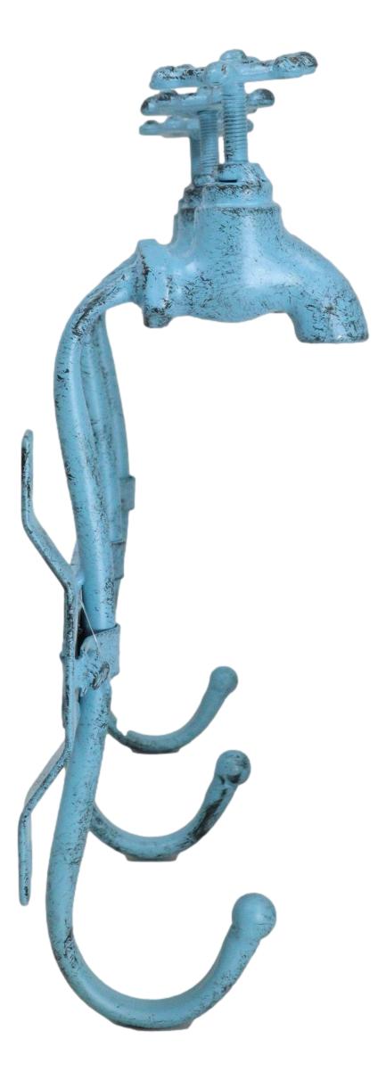 Cast Iron Vintage Rustic Blue Farmhouse Sink Faucet Spigot Triple Wall Hooks