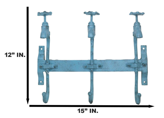 Cast Iron Vintage Rustic Blue Farmhouse Sink Faucet Spigot Triple Wall Hooks